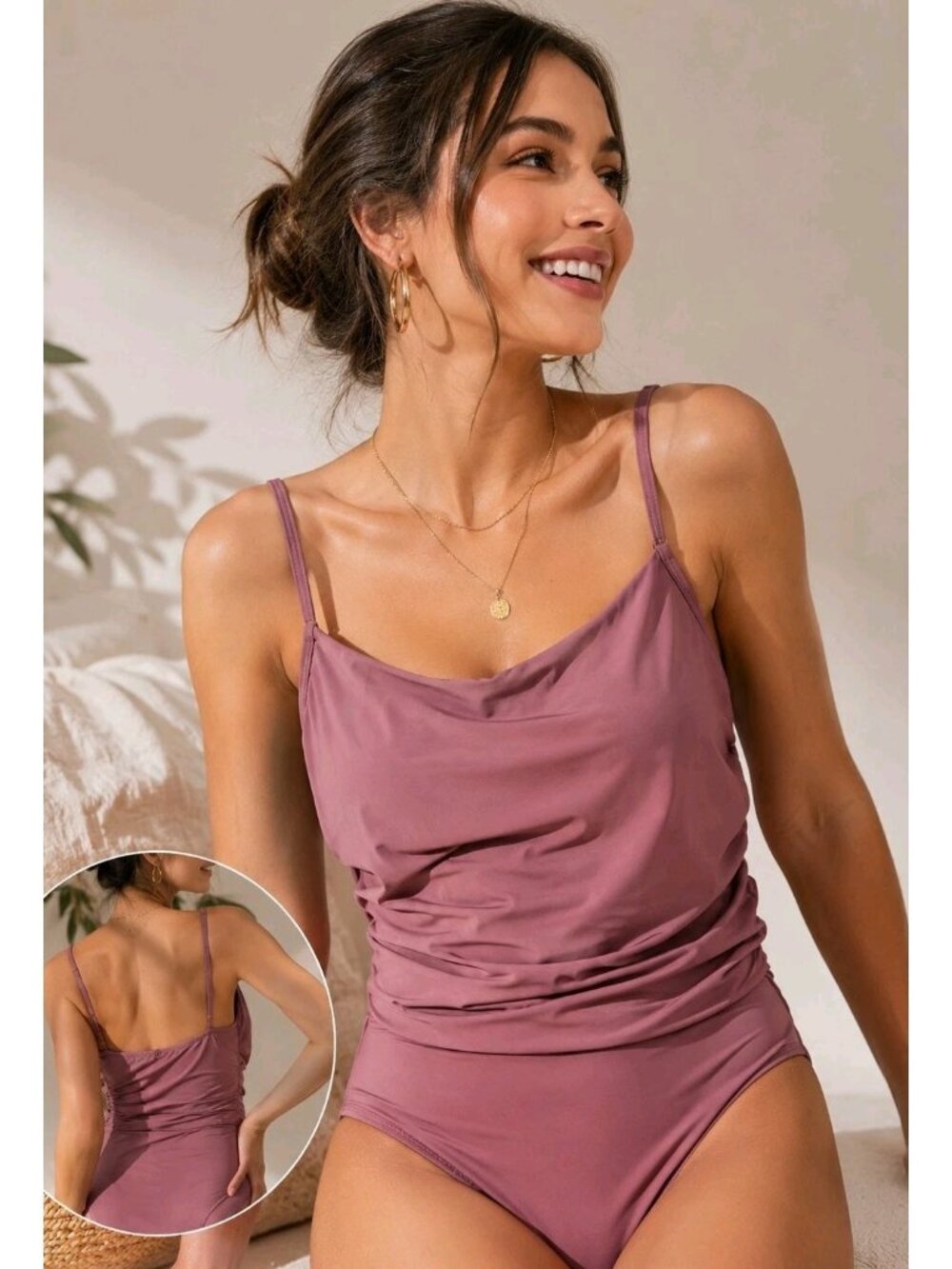 Catherine Malandrino Women L Pink Twist Tie OnePiece Swimsuit Adjustable Straps